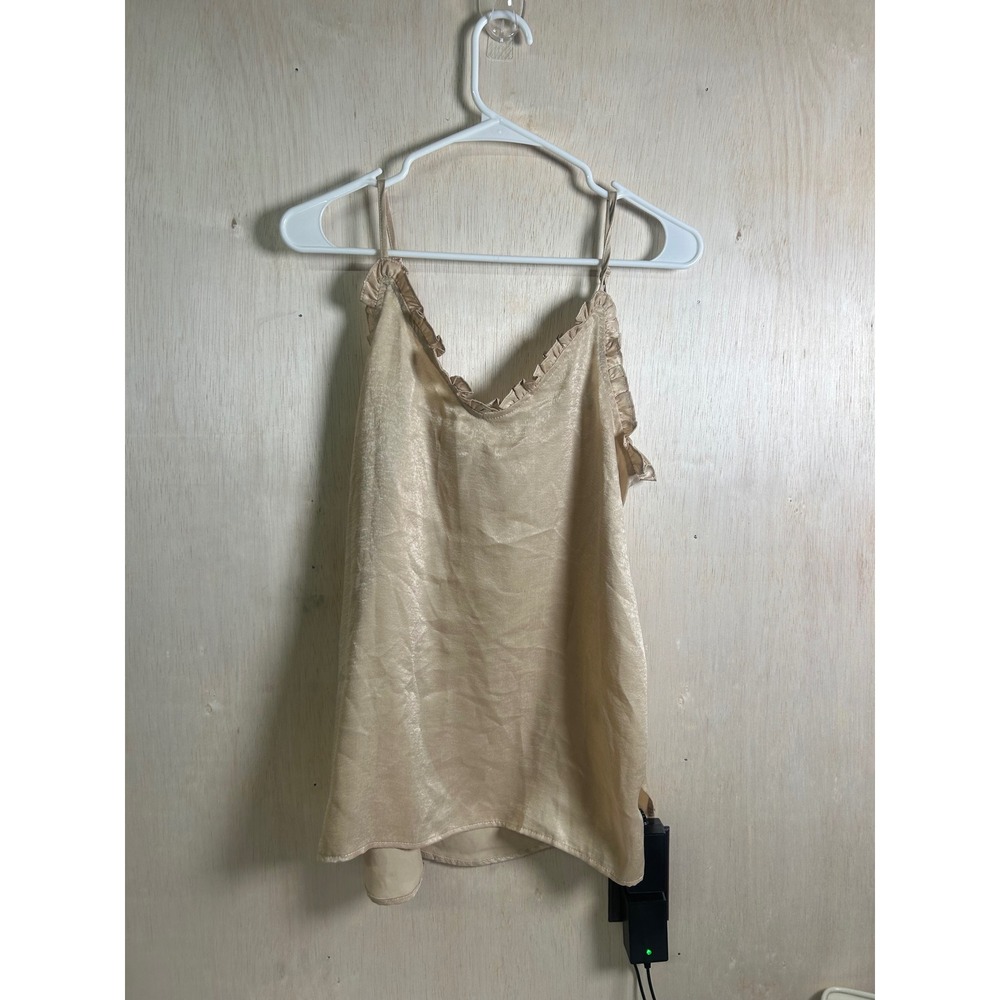 L Love Cami Tank Top Women Small Champagne Excellent Ruffle Trim LV22353
